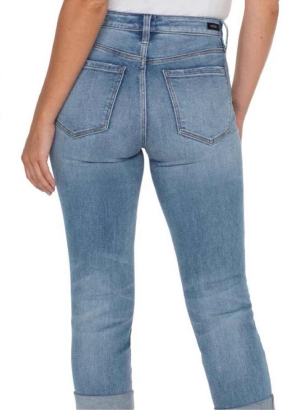Liverpool Crop Wide Cuff Stretchy Light Wash Blue Jeans Mid Rise Size 6 - Picture 3 of 13